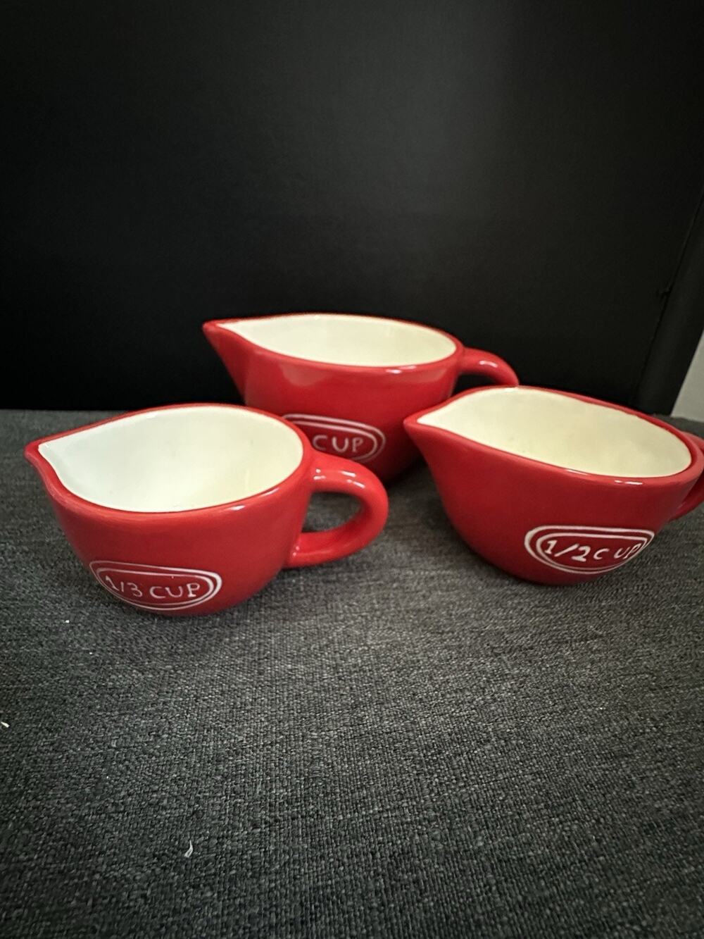 Boston Warehouse Red Ceramic Measuring Cups 2006 Set of 3 1 Cup 1/2 1/3